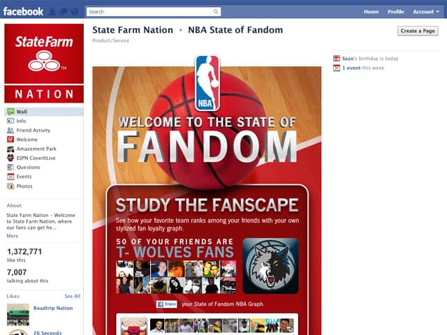 State Farm / NBA ~ Facebook Fan Page